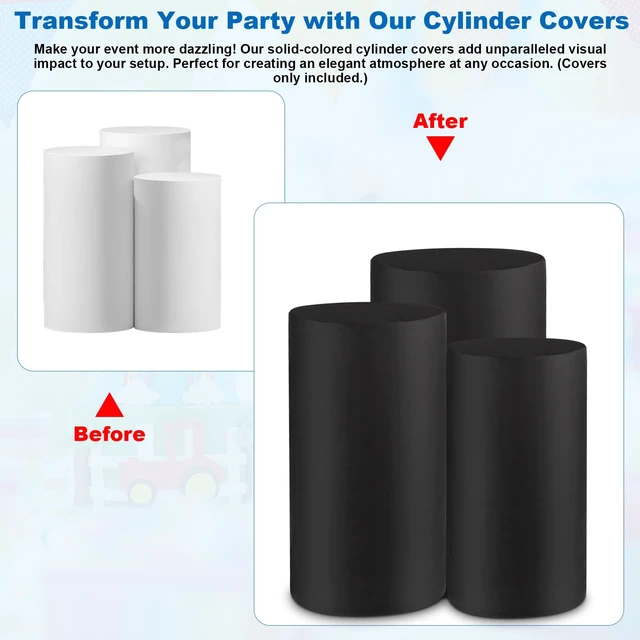 Alt view image 4 of 7 - Cylinder Pedestal Covers, Set of 3 (S+M+L), Black, Only Cloth Spandex Display Cylinder Covers, Plinth Pillar Cover for Birthday Party Wedding Baby Shower Dessert Tables Decor