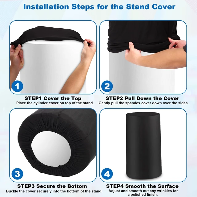 Alt view image 6 of 7 - Cylinder Pedestal Covers, Set of 3 (S+M+L), Black, Only Cloth Spandex Display Cylinder Covers, Plinth Pillar Cover for Birthday Party Wedding Baby Shower Dessert Tables Decor