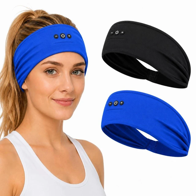 Main image of Sleeping Headphones Bluetooth Headband 2-Pack USB-C Fast Charging, 14+ Hrs Battery, Ultra-Thin Speakers for Side Sleepers, Workout & Travel (Black & Blue)