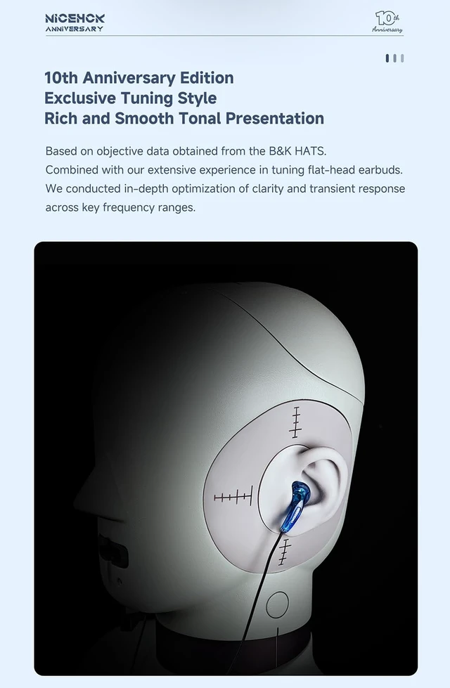 Alt view image 5 of 7 - 10th Anniv Flat Earbuds,15.4mm DD,3.5mm HiFi IEM Deep Blue No Mic 15.4mm N52 driver, balanced HiFi sound; inline mic for calls; transparent limited housing, universal 3.5mm jack