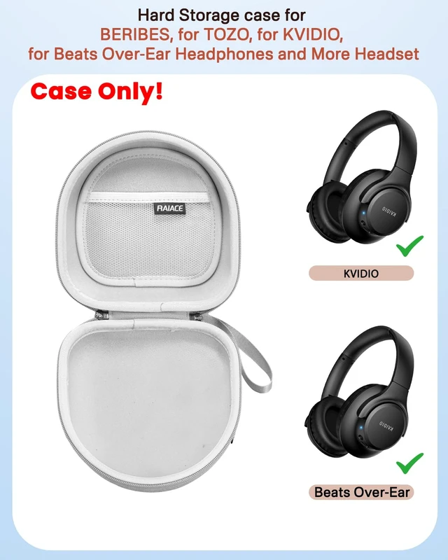 Alt view image 2 of 7 - Hard Storage Case Compatible with BERIBES, for TOZO, for KVIDIO, for Beats Over-Ear Headphones and More Headset, Travel Carrying Bag.(for Sale is Case Only) - Gray(Gray Lining)