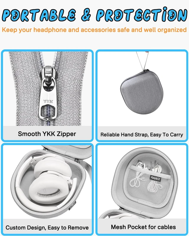Alt view image 3 of 7 - Hard Storage Case Compatible with BERIBES, for TOZO, for KVIDIO, for Beats Over-Ear Headphones and More Headset, Travel Carrying Bag.(for Sale is Case Only) - Gray(Gray Lining)