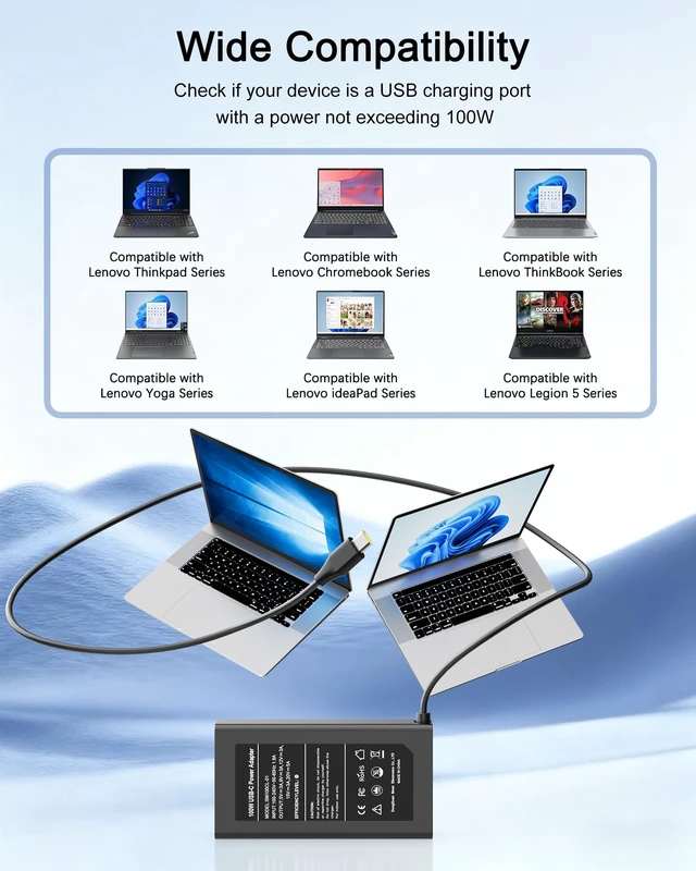 Alt view image 6 of 7 - 100W USB C Charger Compatible with Lenovo Legion Go S, Yoga Pro/Slim 7 9, IdeaPad Pro/Slim 5 7 9, ThinkBook 14 16 14p, ThinkPad P16s T16 T15 E16 E14 L15, Type C Laptop Power Adapter