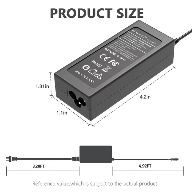 Alt view image 4 of 6 - 65W 4.5mm AC Adapter Compatible with Dell 16 15 14 Laptop DC16255 DC16251 DC16250 DC16256 DC15250 DC15255 DC14250 DC14255 Pro 14 16 PC14250 PC14255 PC16250 PC16255