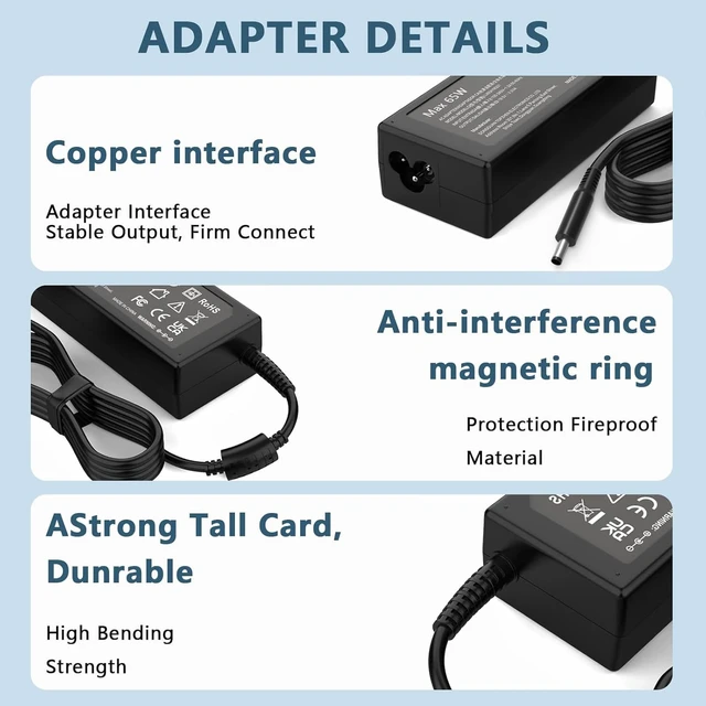 Alt view image 5 of 6 - 65W 4.5mm AC Adapter Compatible with Dell 16 15 14 Laptop DC16255 DC16251 DC16250 DC16256 DC15250 DC15255 DC14250 DC14255 Pro 14 16 PC14250 PC14255 PC16250 PC16255