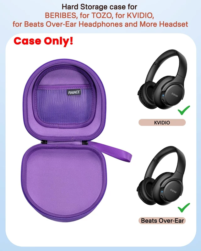 Alt view image 2 of 7 - Hard Storage Case Compatible with BERIBES, for TOZO, for KVIDIO, for Beats Over-Ear Headphones and More Headset, Travel Carrying Bag.(for Sale is Case Only) - Purple