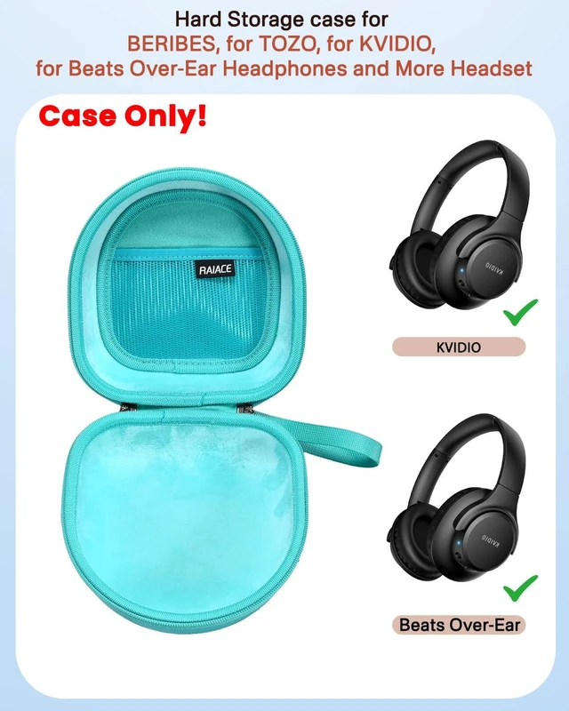 Alt view image 2 of 7 - Hard Storage Case Compatible with BERIBES, for TOZO, for KVIDIO, for Beats Over-Ear Headphones and More Headset, Travel Carrying Bag.(for Sale is Case Only) - Green