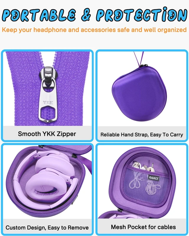 Alt view image 3 of 7 - Hard Storage Case Compatible with BERIBES, for TOZO, for KVIDIO, for Beats Over-Ear Headphones and More Headset, Travel Carrying Bag.(for Sale is Case Only) - Purple