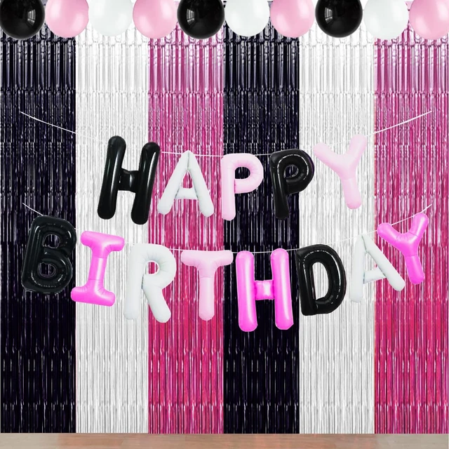 Alt view image 3 of 5 - Pink Halloween Party Decorations Backdrops Streamer, 3 Pack Pink Black White Foil Fringe Tinsel Curtains, Cow Print Photo Booth Props Halloween Birthday Party Decorations