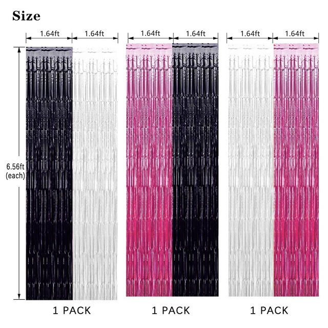 Alt view image 5 of 5 - Pink Halloween Party Decorations Backdrops Streamer, 3 Pack Pink Black White Foil Fringe Tinsel Curtains, Cow Print Photo Booth Props Halloween Birthday Party Decorations