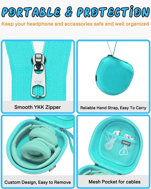 Alt view image 3 of 7 - Hard Storage Case Compatible with BERIBES, for TOZO, for KVIDIO, for Beats Over-Ear Headphones and More Headset, Travel Carrying Bag.(for Sale is Case Only) - Green
