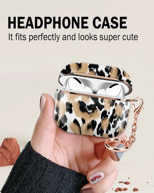Alt view image 4 of 6 - Compatible with AirPod Pro 2nd/1st Generation Case Cover Protective Shockproof Hard Cover Shell with Rose Gold Keychain, Case for Girl Women Men (Animals Leopard)