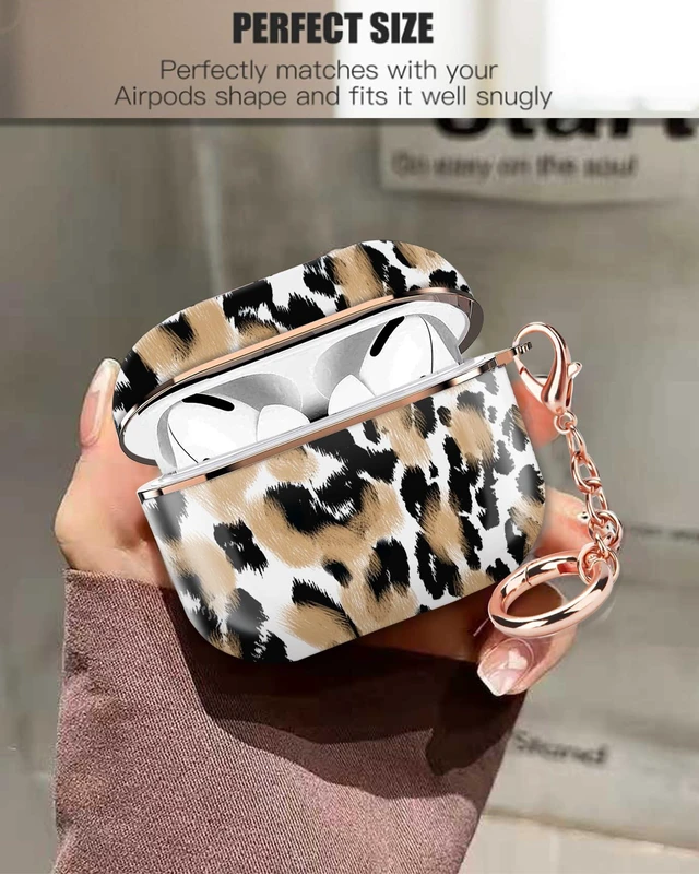 Alt view image 2 of 6 - Compatible with AirPod Pro 2nd/1st Generation Case Cover Protective Shockproof Hard Cover Shell with Rose Gold Keychain, Case for Girl Women Men (Animals Leopard)