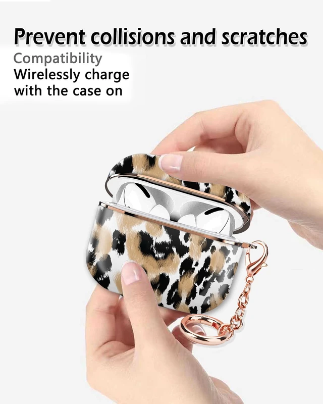 Alt view image 3 of 6 - Compatible with AirPod Pro 2nd/1st Generation Case Cover Protective Shockproof Hard Cover Shell with Rose Gold Keychain, Case for Girl Women Men (Animals Leopard)