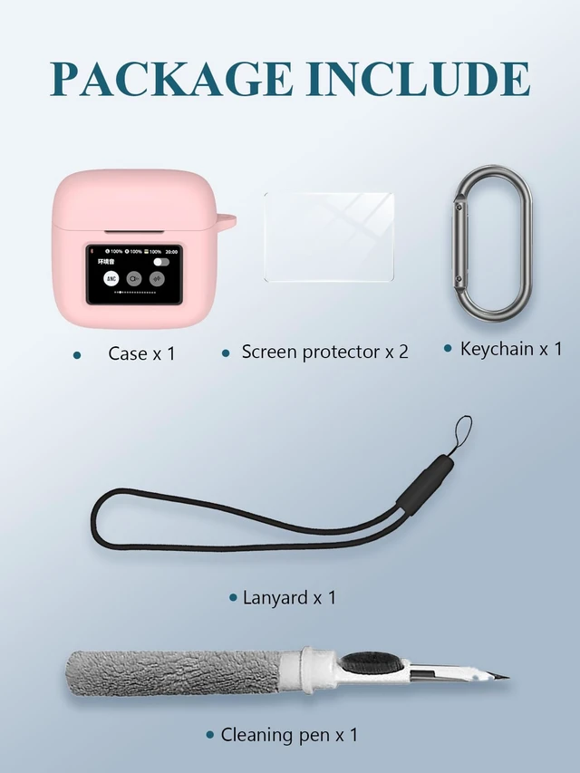 Alt view image 2 of 7 - Case for JBL Tour Pro 3 - True Wireless Noise Cancelling Earbuds, Soft Silicone Protective Portable Scratch Shock Resistant with 2pack Screen Protector &Cleaner Kit & Carabiner & LanyardPink