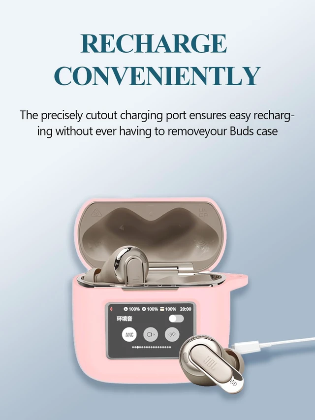 Alt view image 3 of 7 - Case for JBL Tour Pro 3 - True Wireless Noise Cancelling Earbuds, Soft Silicone Protective Portable Scratch Shock Resistant with 2pack Screen Protector &Cleaner Kit & Carabiner & LanyardPink