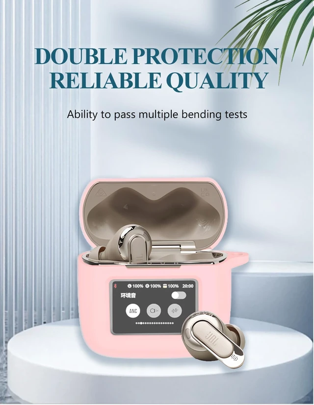 Alt view image 5 of 7 - Case for JBL Tour Pro 3 - True Wireless Noise Cancelling Earbuds, Soft Silicone Protective Portable Scratch Shock Resistant with 2pack Screen Protector &Cleaner Kit & Carabiner & LanyardPink