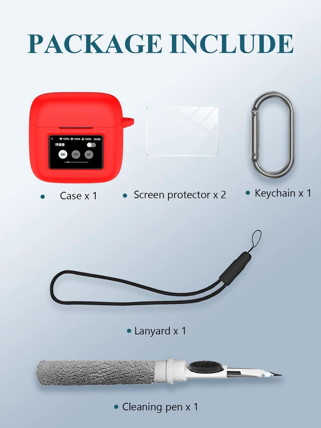Alt view image 2 of 7 - Case for JBL Tour Pro 3 - True Wireless Noise Cancelling Earbuds, Soft Silicone Protective Portable Scratch Shock Resistant with 2pack Screen Protector &Cleaner Kit & Carabiner & LanyardRed