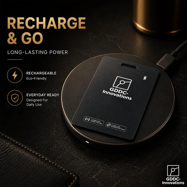Alt view image 7 of 7 - Tracker Card Rechargeable Apple Find My & Android Ultra-Thin Design IP68 Waterproof Smart Tracking Ideal for Wallets, Passports & Luggage Black