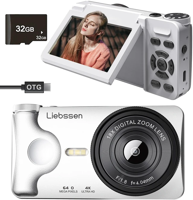 Main image of 4K Digital Camera 64MP Autofocus 3.0'' 180° Flip Screen Portable for Photo & Vlog Featuring Time Lapse & Slow Motion&20 Filters 32GB 2000mAh for Social Media CreatorBeginner&Childen (White, Camera)