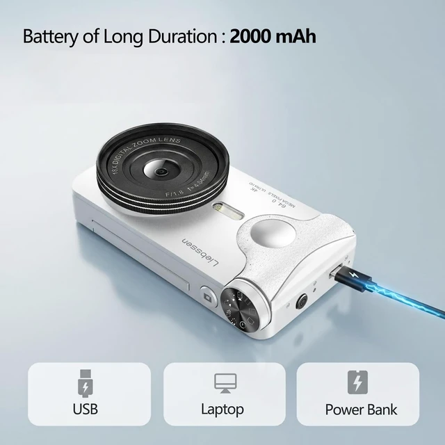 Alt view image 3 of 7 - 4K Digital Camera 64MP Autofocus 3.0'' 180° Flip Screen Portable for Photo & Vlog Featuring Time Lapse & Slow Motion&20 Filters 32GB 2000mAh for Social Media CreatorBeginner&Childen (White, Camera)