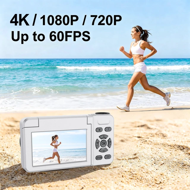 Alt view image 4 of 7 - 4K Digital Camera 64MP Autofocus 3.0'' 180° Flip Screen Portable for Photo & Vlog Featuring Time Lapse & Slow Motion&20 Filters 32GB 2000mAh for Social Media CreatorBeginner&Childen (White, Camera)