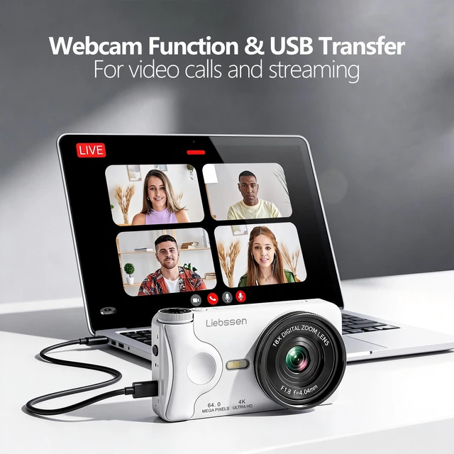 Alt view image 7 of 7 - 4K Digital Camera 64MP Autofocus 3.0'' 180° Flip Screen Portable for Photo & Vlog Featuring Time Lapse & Slow Motion&20 Filters 32GB 2000mAh for Social Media CreatorBeginner&Childen (White, Camera)