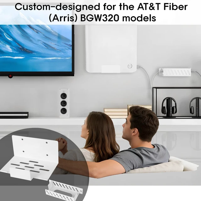 Alt view image 4 of 7 - Metal Wall Mount for AT&T Fiber (Arris) BGW320+Power Bricks Mount Holder Kit,Designed for AT&T Internet Modem Gateway Mounting Holder Compatible with BGW-320,White Steel Wall Mount for BGW320-500,505