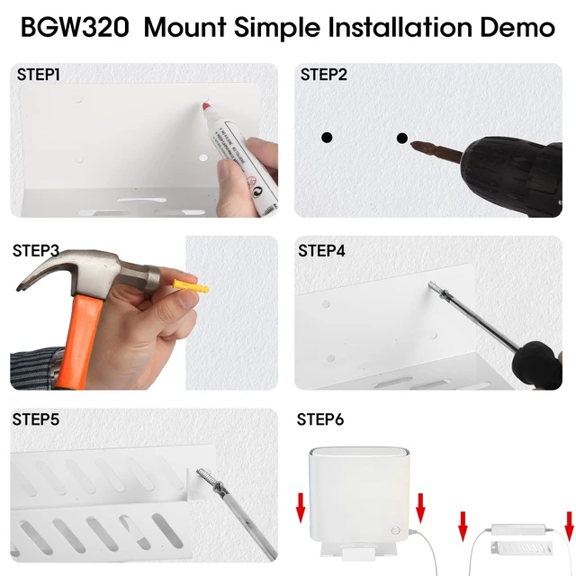Alt view image 7 of 7 - Metal Wall Mount for AT&T Fiber (Arris) BGW320+Power Bricks Mount Holder Kit,Designed for AT&T Internet Modem Gateway Mounting Holder Compatible with BGW-320,White Steel Wall Mount for BGW320-500,505