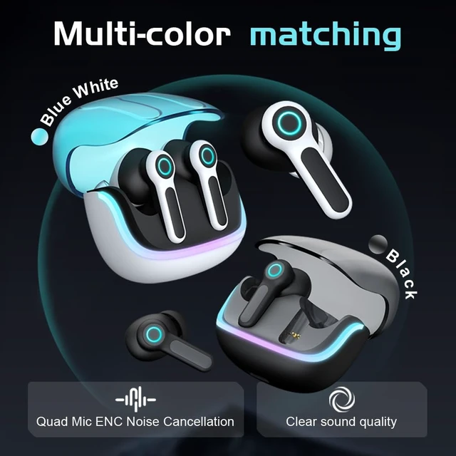 Alt view image 4 of 7 - G07 Wireless Earbuds with RGB LED Light, Gaming Earbuds with 40ms Low Latency, Dual Game and Music Mode Earphones, Wireless Headphones with 50 Hours Worktime, IPX5 Waterproof Quad Mic ENC