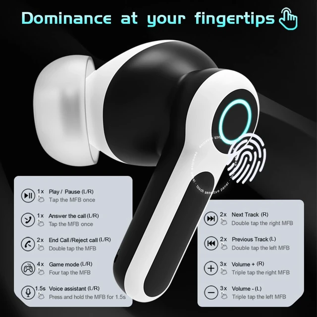 Alt view image 5 of 7 - G07 Wireless Earbuds with RGB LED Light, Gaming Earbuds with 40ms Low Latency, Dual Game and Music Mode Earphones, Wireless Headphones with 50 Hours Worktime, IPX5 Waterproof Quad Mic ENC