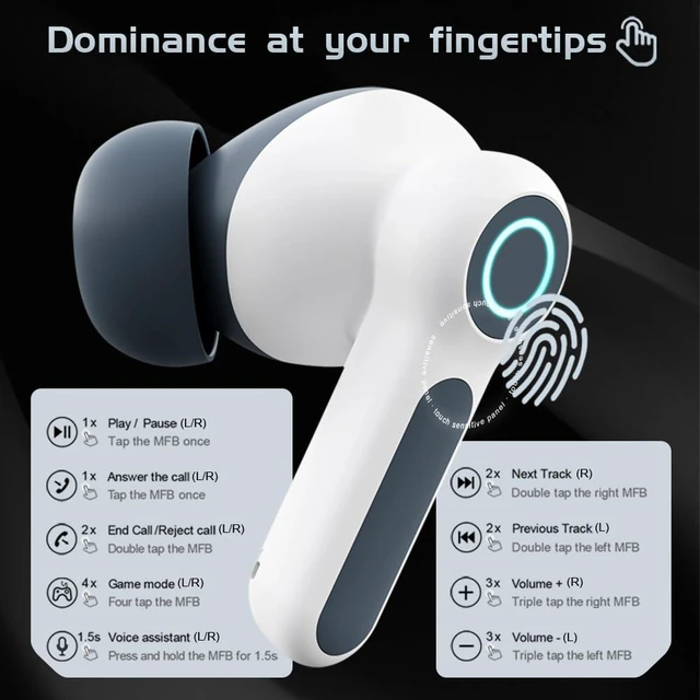 Alt view image 5 of 7 - G07 Wireless Earbuds with RGB LED Light Gaming Earbuds with 40ms Low Latency Dual Game and Music Mode Earphones Wireless Headphones with 50 Hours Worktime IPX5 Waterproof (White Gray)