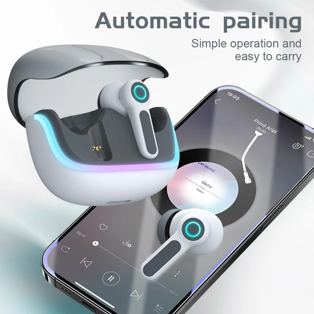 Alt view image 6 of 7 - G07 Wireless Earbuds with RGB LED Light Gaming Earbuds with 40ms Low Latency Dual Game and Music Mode Earphones Wireless Headphones with 50 Hours Worktime IPX5 Waterproof (White Gray)