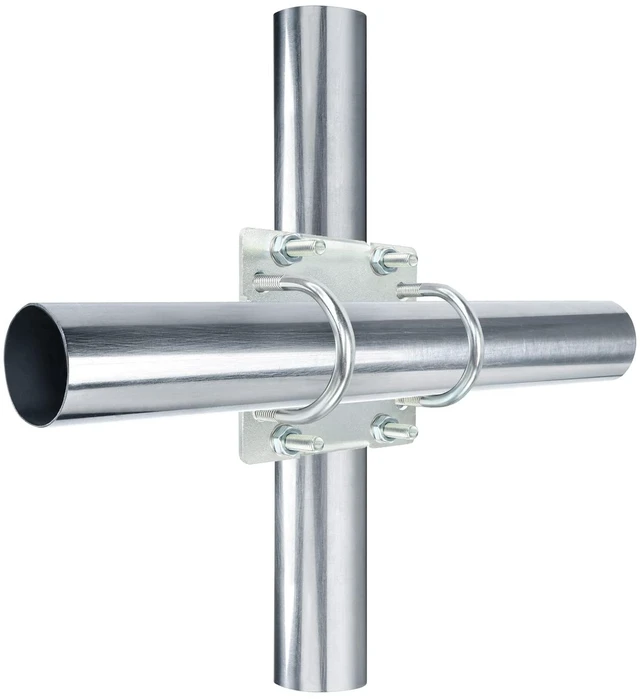 Main image of Antenna Mast Clamp Cross-Over Bracket Kit with U Bolts for 1"-2" OD Poles, Heavy Duty Mounting Hardware for MINO Yagi TV Antennas, Security Camera, Weather Station