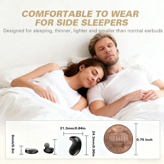 Alt view image 2 of 7 - Flat Invisible Sleep Wireless Earphone IPX5 Waterproof Thin Invisible Sleep Earbuds for Side Sleepers Sleep Ear Buds Smallest Tiny Small Mini Discreet Earbud for Sleeping Invisible Headphones