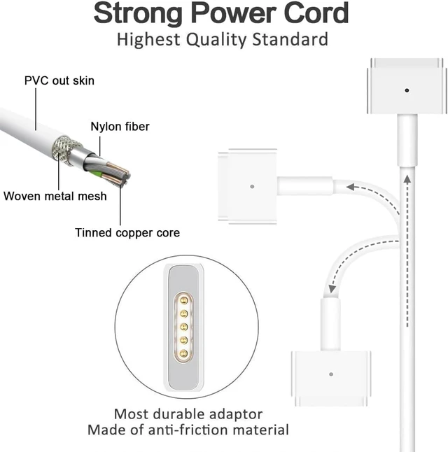 Alt view image 4 of 7 - Mac Book Pro Charger, 60W Power Adapter T-Type Magnetic Connector Charger Compatible with Mac Book Pro Retina 13 Inch and Mac Book Air (Later 2012)