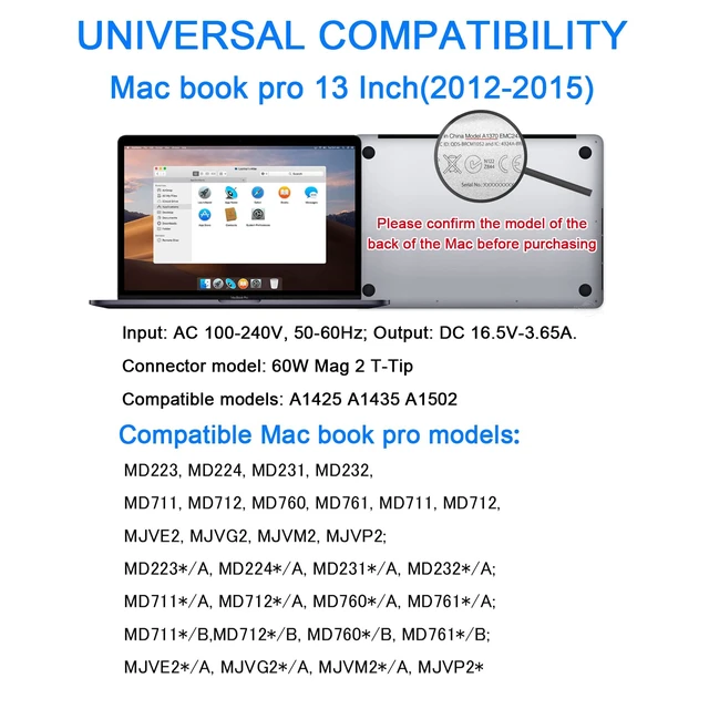 Alt view image 2 of 7 - Mac Book Pro Charger, 60W Power Adapter T-Type Magnetic Connector Charger Compatible with Mac Book Pro Retina 13 Inch and Mac Book Air (Later 2012)