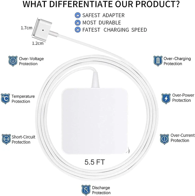 Alt view image 7 of 7 - Mac Book Pro Charger, 60W Power Adapter T-Type Magnetic Connector Charger Compatible with Mac Book Pro Retina 13 Inch and Mac Book Air (Later 2012)