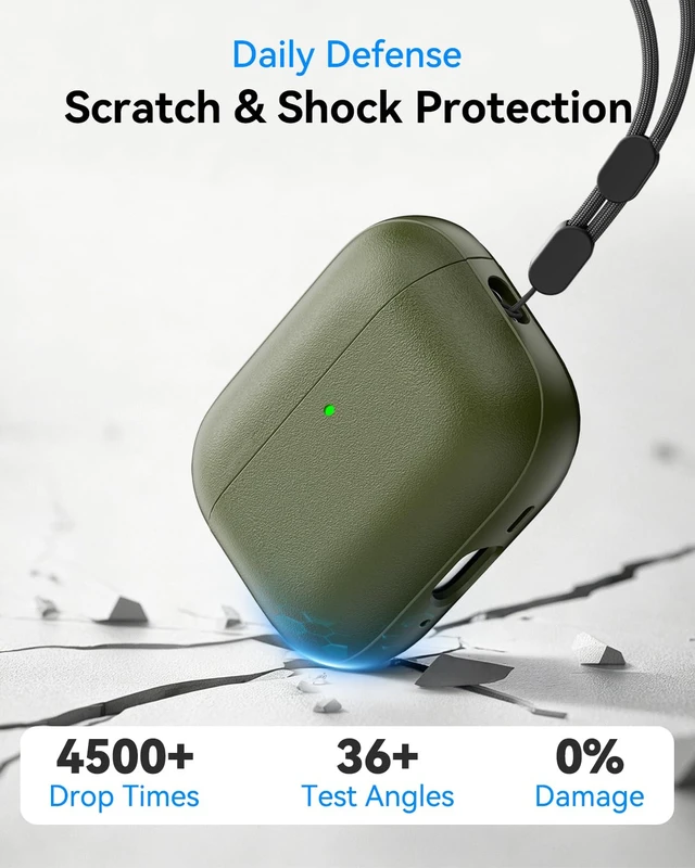 Alt view image 3 of 7 - for AirPods Pro 3 Case 2025, (Leather Texture) Full-Body Protective Airpods Pro 3rd Generation Case with Lanyard & Cleaner Kit, Wireless Charging Support, Front LED Visible (Army Green)