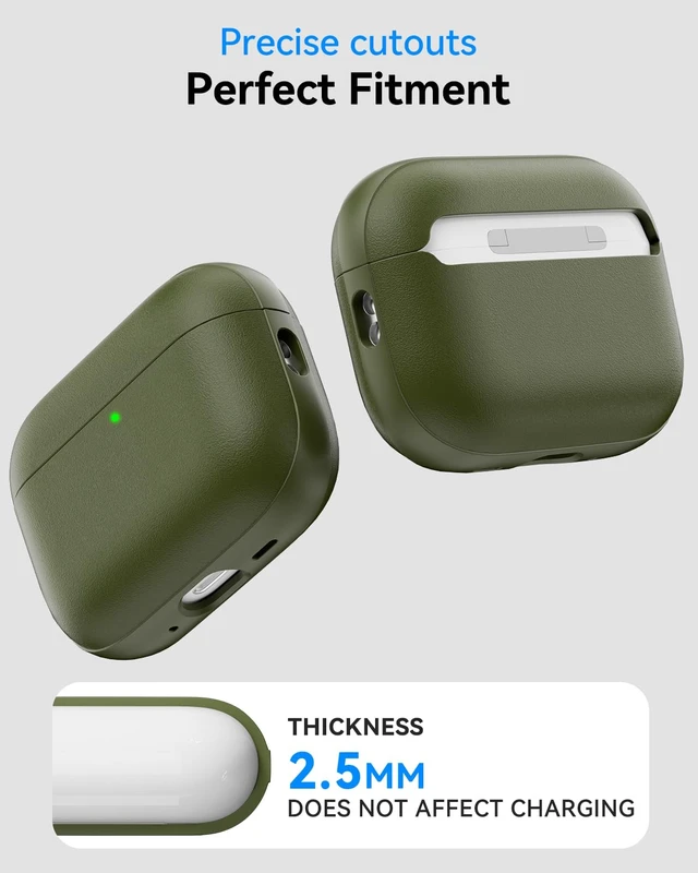 Alt view image 4 of 7 - for AirPods Pro 3 Case 2025, (Leather Texture) Full-Body Protective Airpods Pro 3rd Generation Case with Lanyard & Cleaner Kit, Wireless Charging Support, Front LED Visible (Army Green)