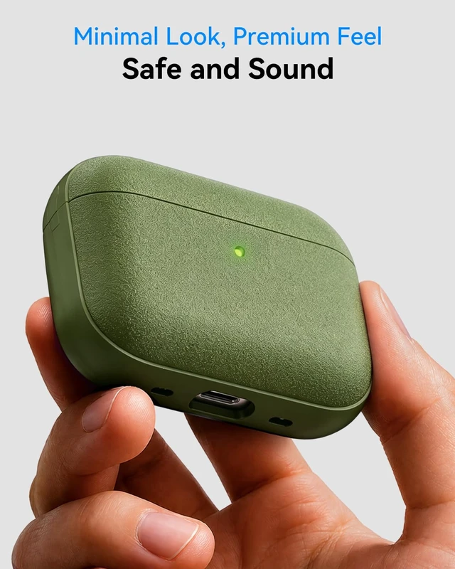 Alt view image 5 of 7 - for AirPods Pro 3 Case 2025, (Leather Texture) Full-Body Protective Airpods Pro 3rd Generation Case with Lanyard & Cleaner Kit, Wireless Charging Support, Front LED Visible (Army Green)