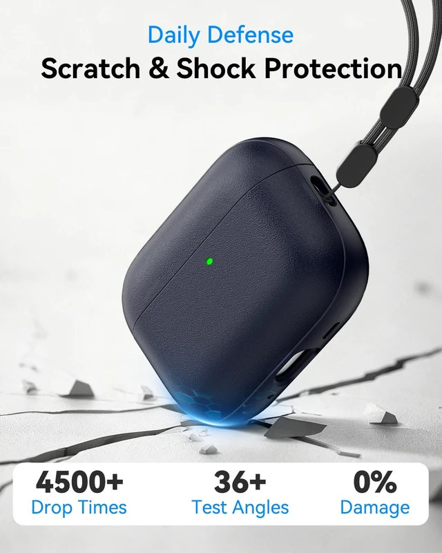 Alt view image 3 of 7 - for AirPods Pro 3 Case 2025, (Leather Texture) Full-Body Protective Airpods Pro 3rd Generation Case with Lanyard & Cleaning Kit, Wireless Charging Support, Front LED Visible (Blue)