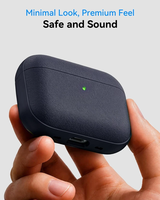 Alt view image 4 of 7 - for AirPods Pro 3 Case 2025, (Leather Texture) Full-Body Protective Airpods Pro 3rd Generation Case with Lanyard & Cleaning Kit, Wireless Charging Support, Front LED Visible (Blue)