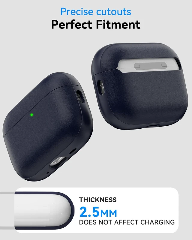 Alt view image 5 of 7 - for AirPods Pro 3 Case 2025, (Leather Texture) Full-Body Protective Airpods Pro 3rd Generation Case with Lanyard & Cleaning Kit, Wireless Charging Support, Front LED Visible (Blue)
