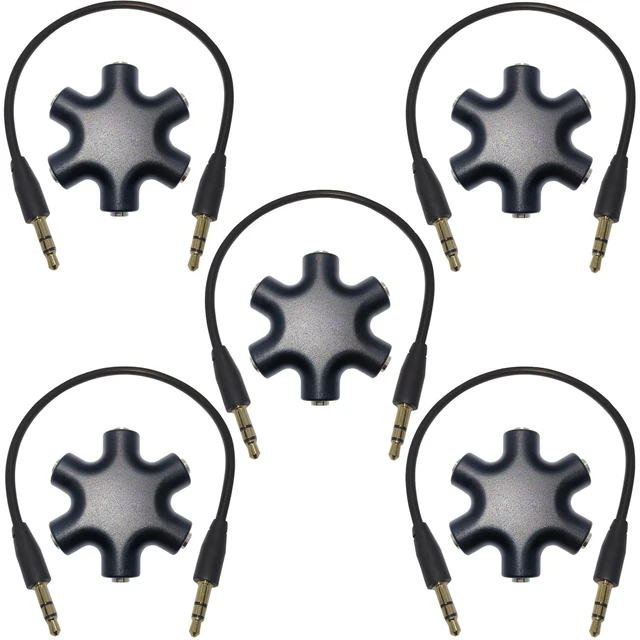 Main image of 5-Jack Audio Headphone Jack Splitter 5 Way for 3.5mm Devices Multi Earphone Aux Splitter Adaptor 5 Ports Female Connector Adapter (5 Packs)