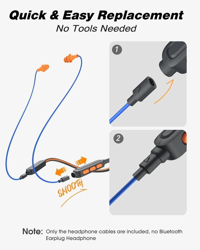 Alt view image 6 of 7 - 2pcs Replacement Earbuds Cable for Model#MI04U Work Earbuds Bluetooth Earplug Headphones (Blue & Orange)