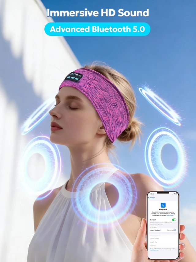 Alt view image 7 of 7 - 2-Pack Bluetooth Headband Headphones, Wireless Sports Headband, Washable Music Headband with Secure Fit for Running, Workout, Gym, Yoga, Sleep Headphones for Side Sleepers- Great Gift