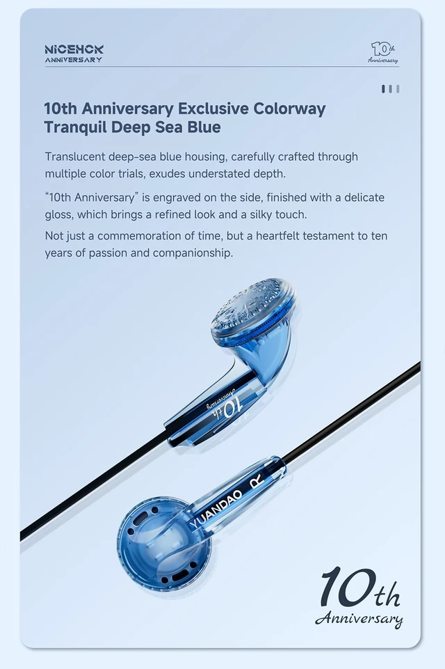 Alt view image 3 of 7 - 10th Anniv Flat Earbuds,15.4mm DD,3.5mm HiFi IEM Deep Blue No Mic 15.4mm N52 driver, balanced HiFi sound; inline mic for calls; transparent limited housing, universal 3.5mm jack