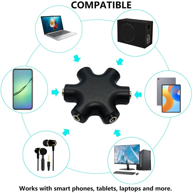 Alt view image 5 of 7 - 5-Jack Audio Headphone Jack Splitter 5 Way for 3.5mm Devices Multi Earphone Aux Splitter Adaptor 5 Ports Female Connector Adapter (5 Packs)