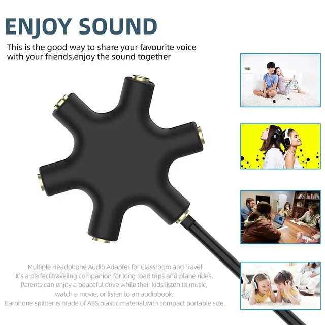 Alt view image 6 of 7 - 5-Jack Audio Headphone Jack Splitter 5 Way for 3.5mm Devices Multi Earphone Aux Splitter Adaptor 5 Ports Female Connector Adapter (5 Packs)